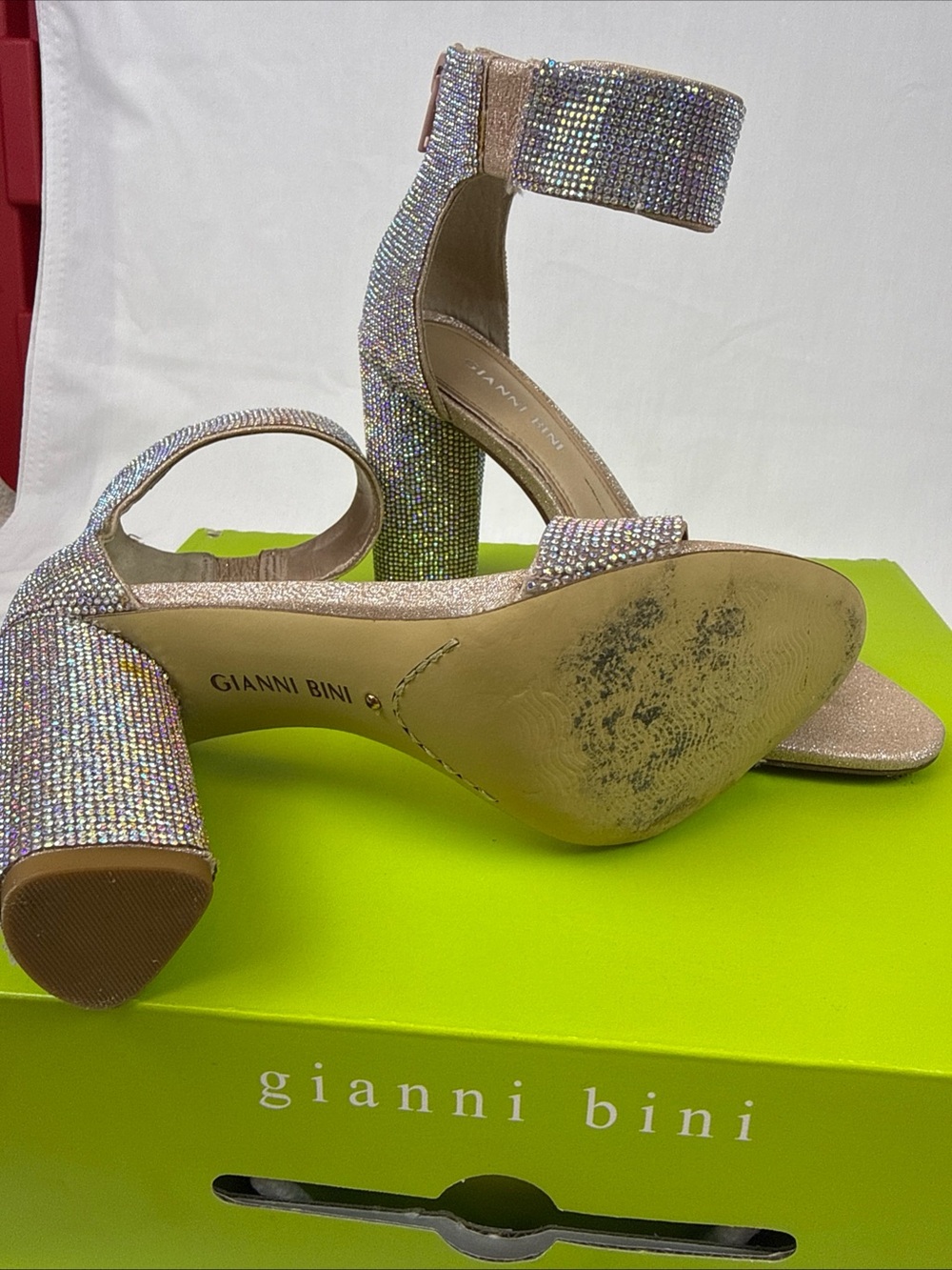 Gianni Bini Rose Gold Ronilynn Rhinestone Block Heel Sandals - Picture 3 of 4